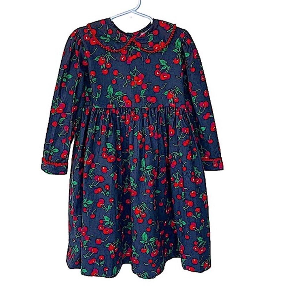 Kelly's Kids Black & Red Cherry Print Long Sleeve Dress Size 5